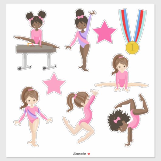 Kleine Meisjes Roze Gymnastiek Contour Sticker (Vel)