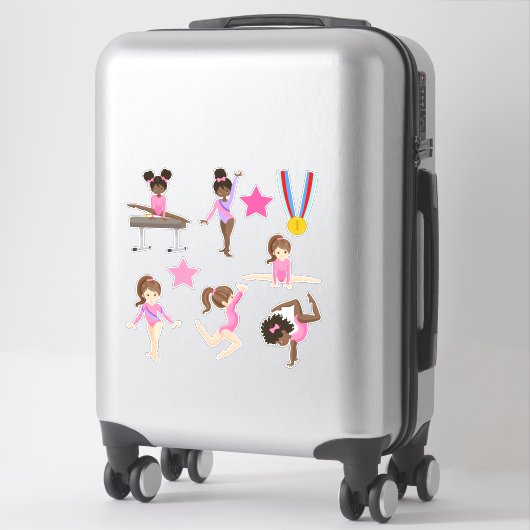 Kleine Meisjes Roze Gymnastiek Contour Sticker (Koffer)