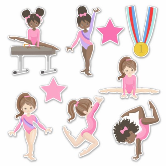 Kleine Meisjes Roze Gymnastiek Contour Sticker (Voorkant)