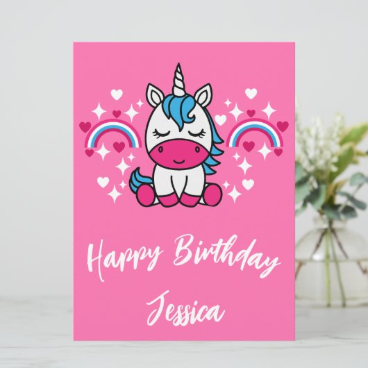 Kleine Meisjes Roze Regenboog Eenhoorn (Staand voorkant)