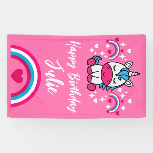 Kleine Meisjes Roze Regenboog Eenhoorn Spandoek (Horizontaal)