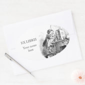 Kleine meisjes spelen huis etsen ex libris ovale sticker (Envelop)