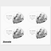 Kleine meisjes spelen huis etsen ex libris ovale sticker (Vel)