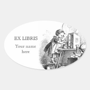 Kleine meisjes spelen huis etsen ex libris ovale sticker