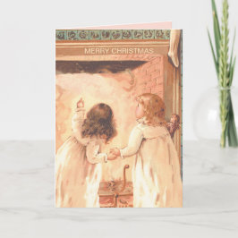 kleine meisjes wachten op Kerstmis met kerstmis Kaart