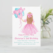 Kleine meisjesballonnen 2e verjaardag Uitnodiginge (Staand voorkant)