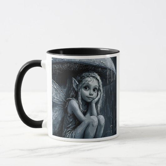 Kleine melanchol in de regen. mok (Links)