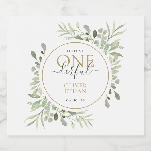 Kleine meneer of mevrouw ONEderful Baby Eerste Ver Sparkling Wijnetiket (Enkel label)