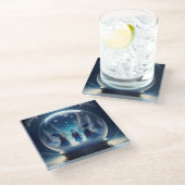 Kleine mensen in een Wereldbol Glazen Onderzetter (Schuin)