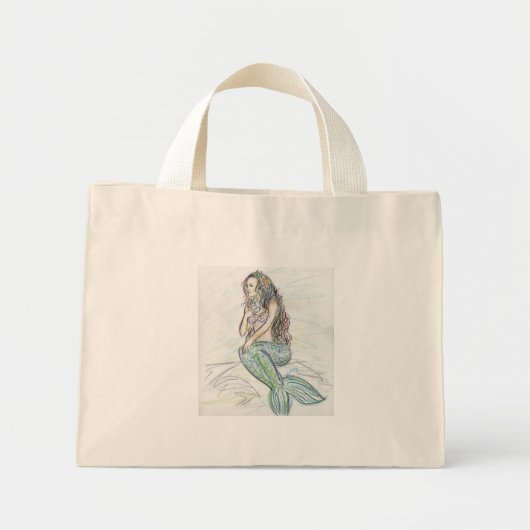 Kleine Mermaid Custom Art Gepersonaliseerde Canvas Mini Tote Bag (Voorkant)