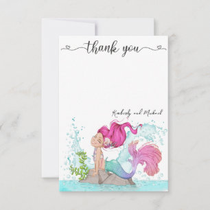 Kleine Mermaid Waterverf Birthday Baby shower Bedankkaart
