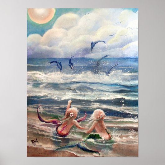Kleine Mermaids- en Dolphins-Poster Poster (Voorkant)