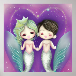 Kleine Mermaids schattige meisje jongen uit liefde Poster