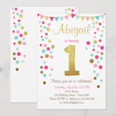 Kleine mest met roze goudmunt verjaardagsuitnodigi kaart (Voorkant / Achterkant)