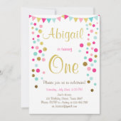 Kleine mest met roze goudmunt verjaardagsuitnodigi kaart (Voorkant)