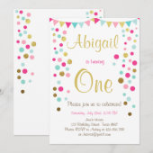 Kleine mest met roze goudmunt verjaardagsuitnodigi kaart (Voorkant / Achterkant)