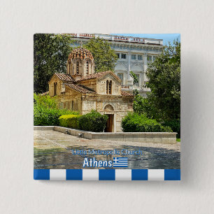 Kleine Metropolis-kerk in Athene, Griekenland reis Vierkante Button 5,1 Cm