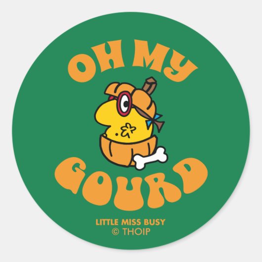 Kleine Miss Busy Oh My Gourd Halloween Ronde Sticker (Voorkant)