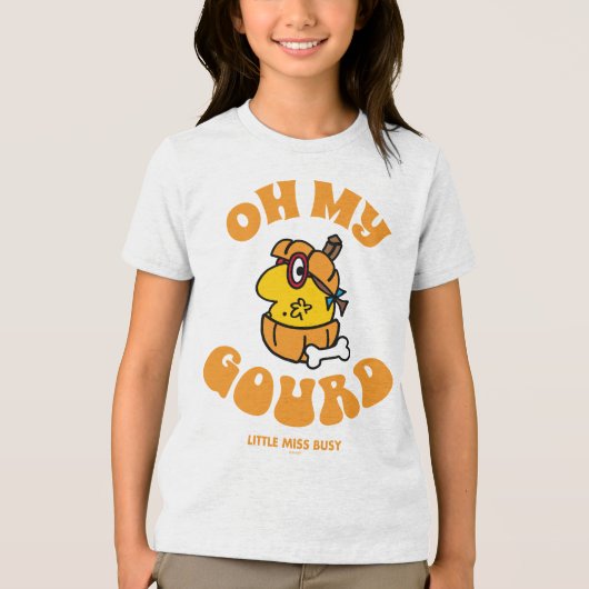 Kleine Miss Busy Oh My Gourd Halloween Tri-Blend Shirt (Voorkant)