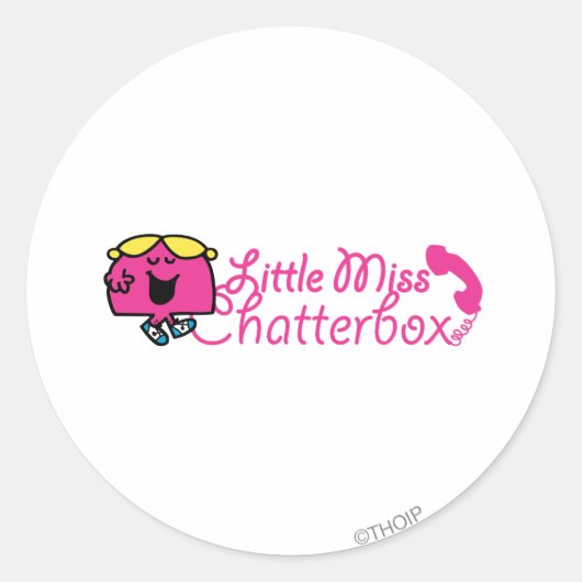 Kleine Miss Chatterbox | telefoonsnoerbelettering Ronde Sticker (Voorkant)