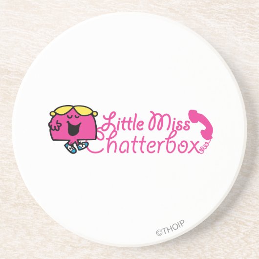 Kleine Miss Chatterbox | telefoonsnoerbelettering Zandsteen Onderzetter (Voorkant)
