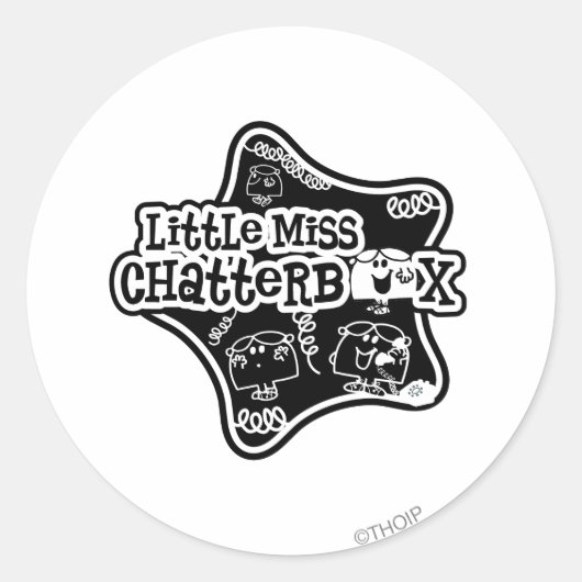 Kleine Miss Chatterbox | Zwart-witte ster Ronde Sticker (Voorkant)