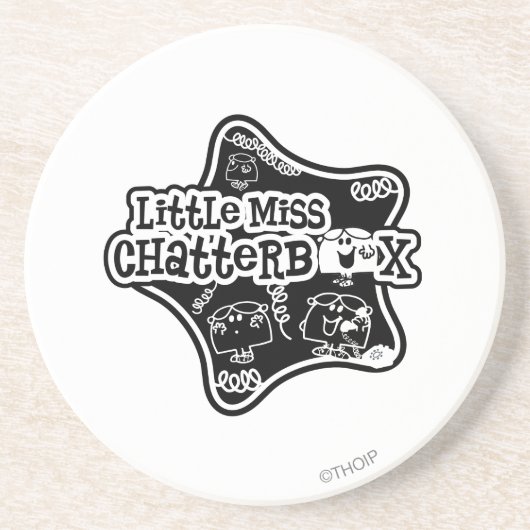 Kleine Miss Chatterbox | Zwart-witte ster Zandsteen Onderzetter (Voorkant)