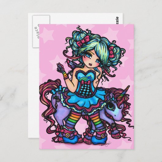 Kleine Miss Deelish Fairy Unicorn Princess Fantasy Briefkaart (Voorkant / Achterkant)