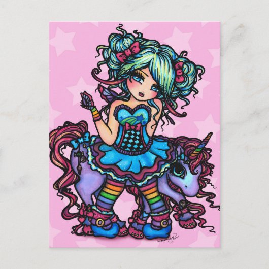 Kleine Miss Deelish Fairy Unicorn Princess Fantasy Briefkaart (Voorkant)