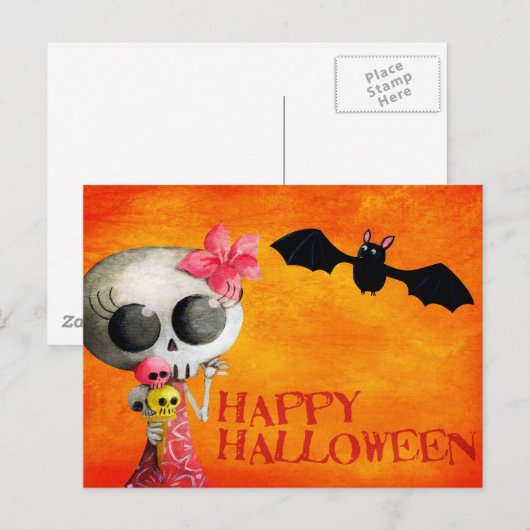 Kleine Miss Dood met Ice Cream en Bat Briefkaart (Voorkant / Achterkant)