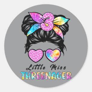 Kleine Miss Drie-jarig Jubileum 3e Verjaardag Meis Ronde Sticker