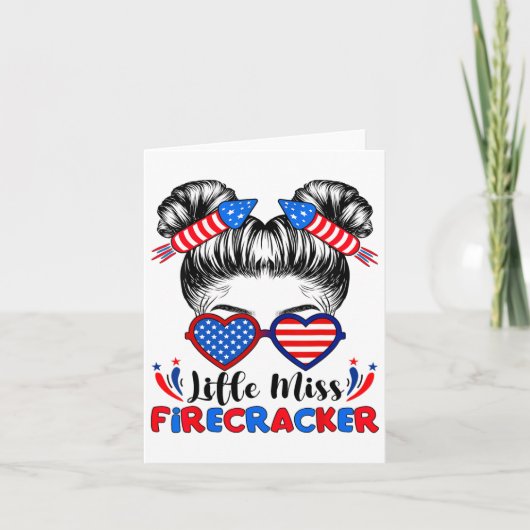 Kleine Miss Firecracker 4th van juli Meisjes Messy Kaart (Voorkant)