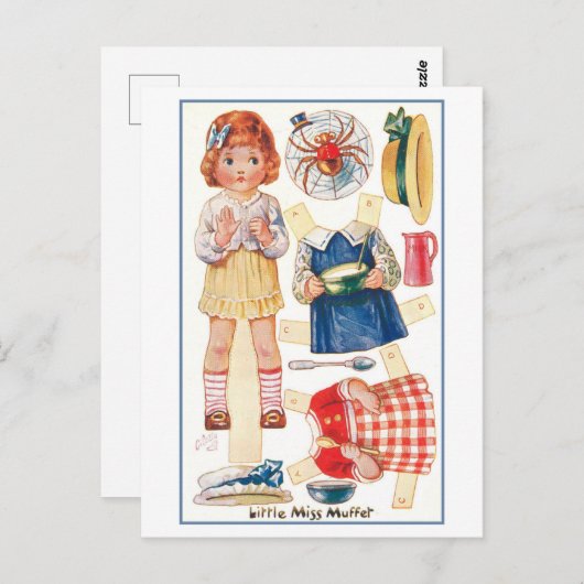  kleine Miss Muffet papieren pop Briefkaart (Voorkant / Achterkant)