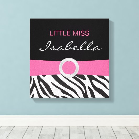Kleine Miss Naam Canvas op Zebra Patroon (Insitu (Houten vloer))