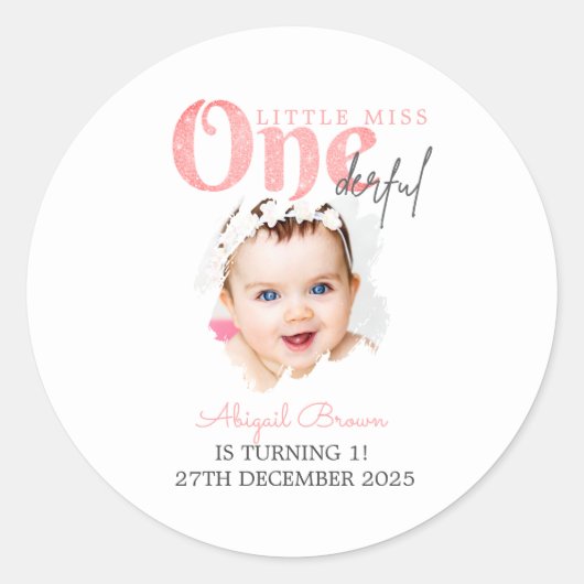 Kleine Miss Onederful 1e verjaardag Ronde Sticker (Voorkant)