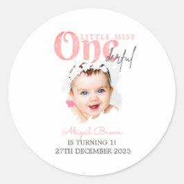 Kleine Miss Onederful 1e verjaardag Ronde Sticker