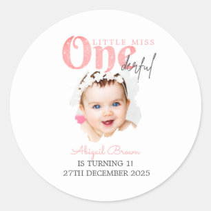 Kleine Miss Onederful 1e verjaardag Ronde Sticker