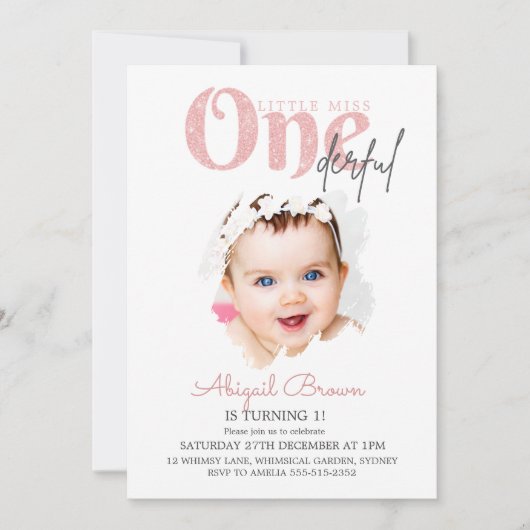 Kleine Miss Onederful 1e verjaardag uitnodiging (Voorkant)