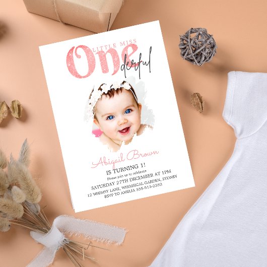 Kleine Miss Onederful 1e verjaardag uitnodiging