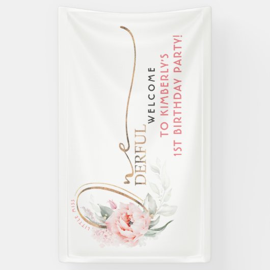 Kleine Miss Onederful 1e Verjaardagsfeestje Welkom Spandoek (Verticaal)