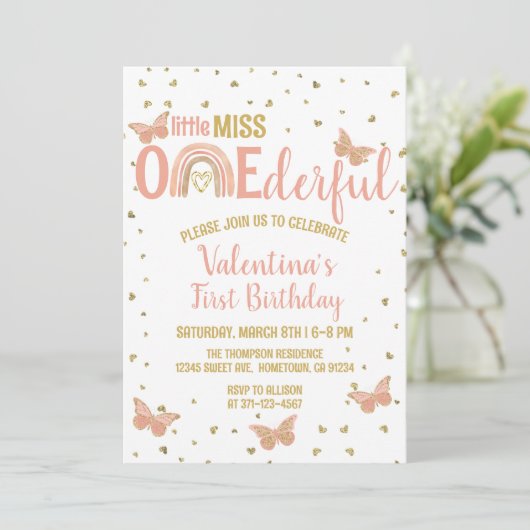 Kleine Miss ONEderful 1st Birthday Boho Rainbow Kaart (Staand voorkant)