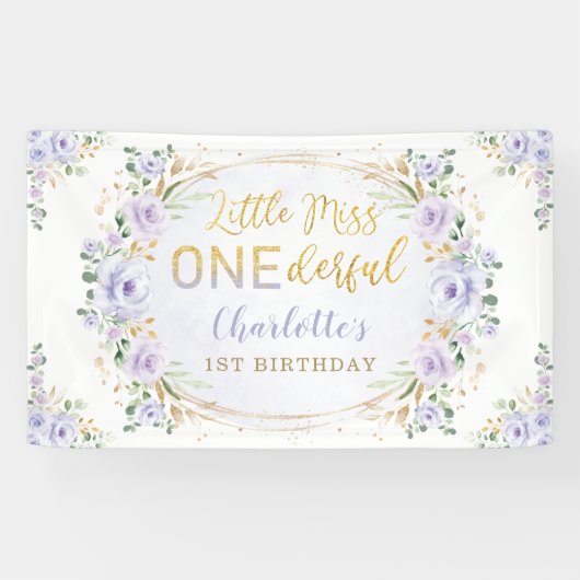 Kleine Miss ONEderful Birthday Paars Gold Floral Spandoek (Horizontaal)