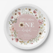 Kleine Miss ONEderful Blush Wildflower Verjaardag Papieren Bordje (Voorkant)