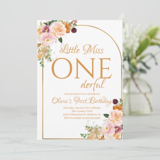 Kleine Miss Onederful Boho Bloemen Verjaardag Kaart (Staand voorkant)
