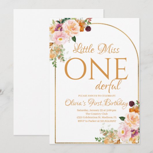 Kleine Miss Onederful Boho Bloemen Verjaardag Kaart (Voorkant / Achterkant)