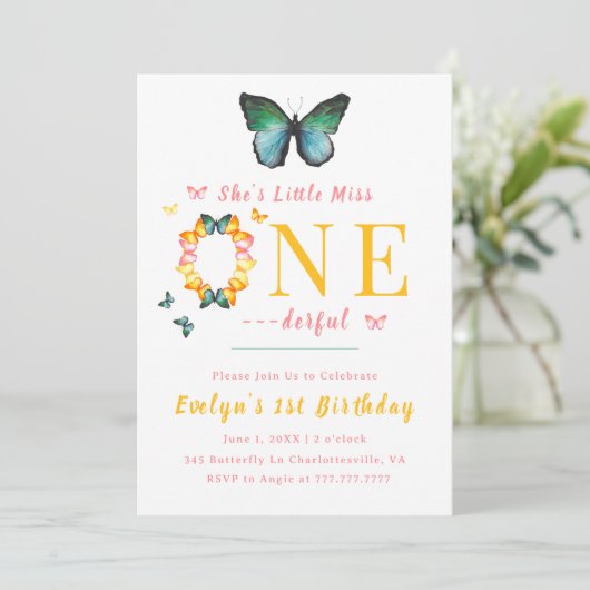 Kleine Miss Onederful Boho Butterfly 1e Verjaardag Kaart (Staand voorkant)