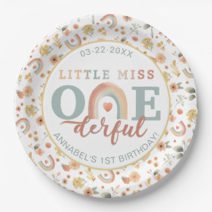 Kleine Miss Onederful Boho Rainbow Verjaardagspapi Papieren Bordje