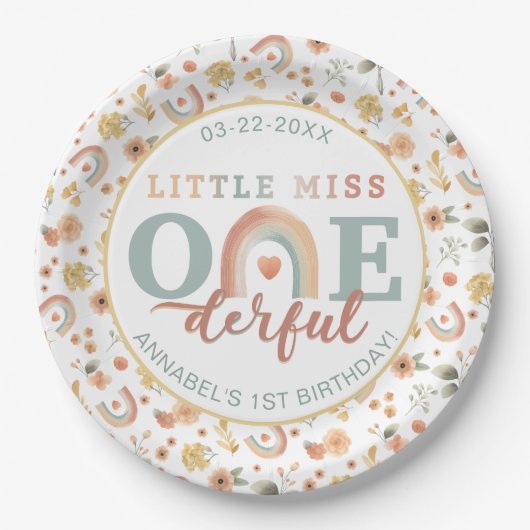 Kleine Miss Onederful Boho Rainbow Verjaardagspapi Papieren Bordje (Voorkant)
