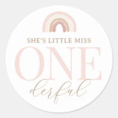Kleine Miss Onederful Boho regenboog verjaardag Ronde Sticker (Voorkant)