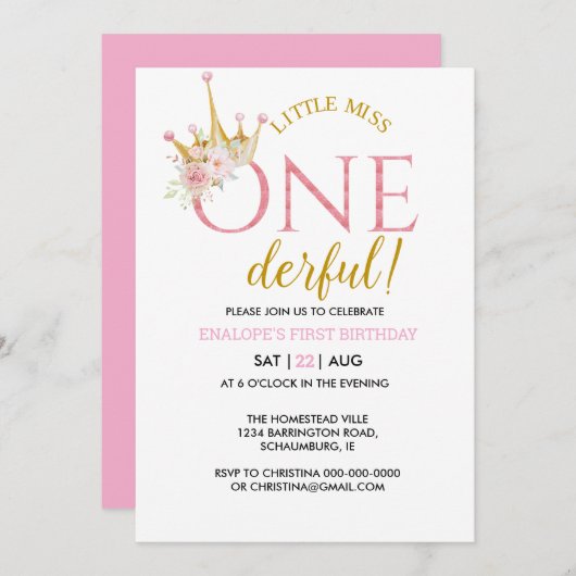 Kleine Miss Onederful Crown 1e verjaardag Kaart (Voorkant / Achterkant)